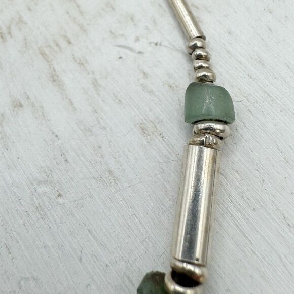 Vintage 950 Silver Nephrite Jade Stone Bead Bohemian Dainty Bracelet 5.7g 7” - Picture 11 of 12